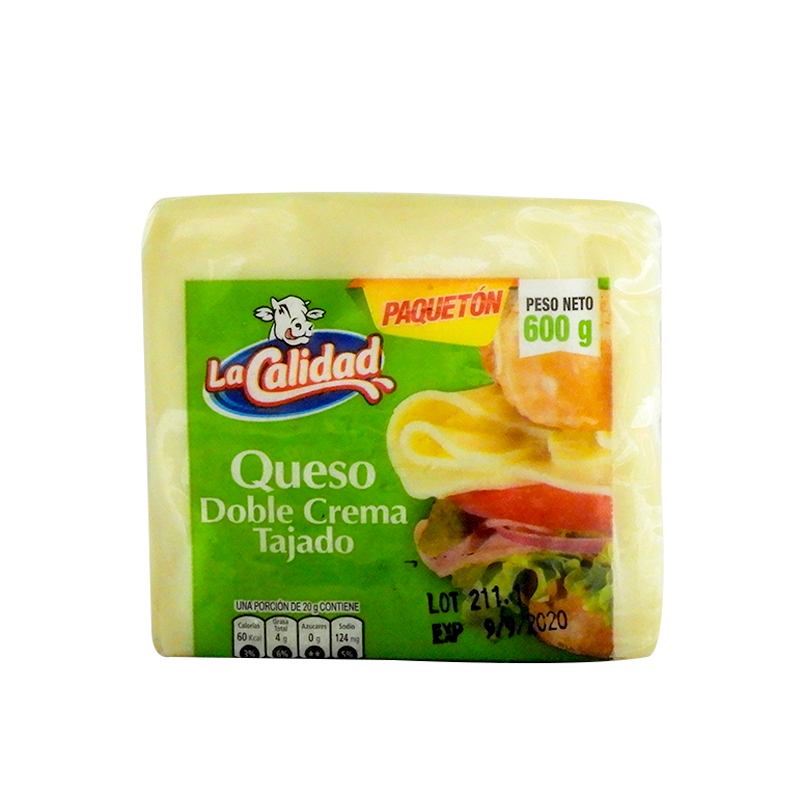 Queso Calidad Doble Crema Tajado 600 gr