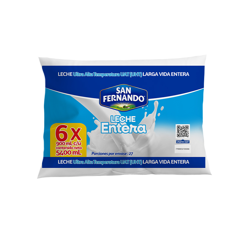 Leche San Fernando * 6Unidades Entera Bolsa 900 ml