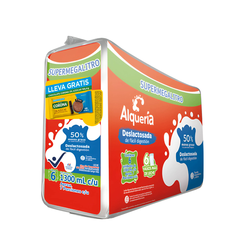 Leche Alqueria Deslatosada * 6 Unidades Gratis Chocolate Corona 1300 ml